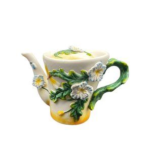 Ceramic Floral Design Food Safe Green Yellow Blue Cream Brown